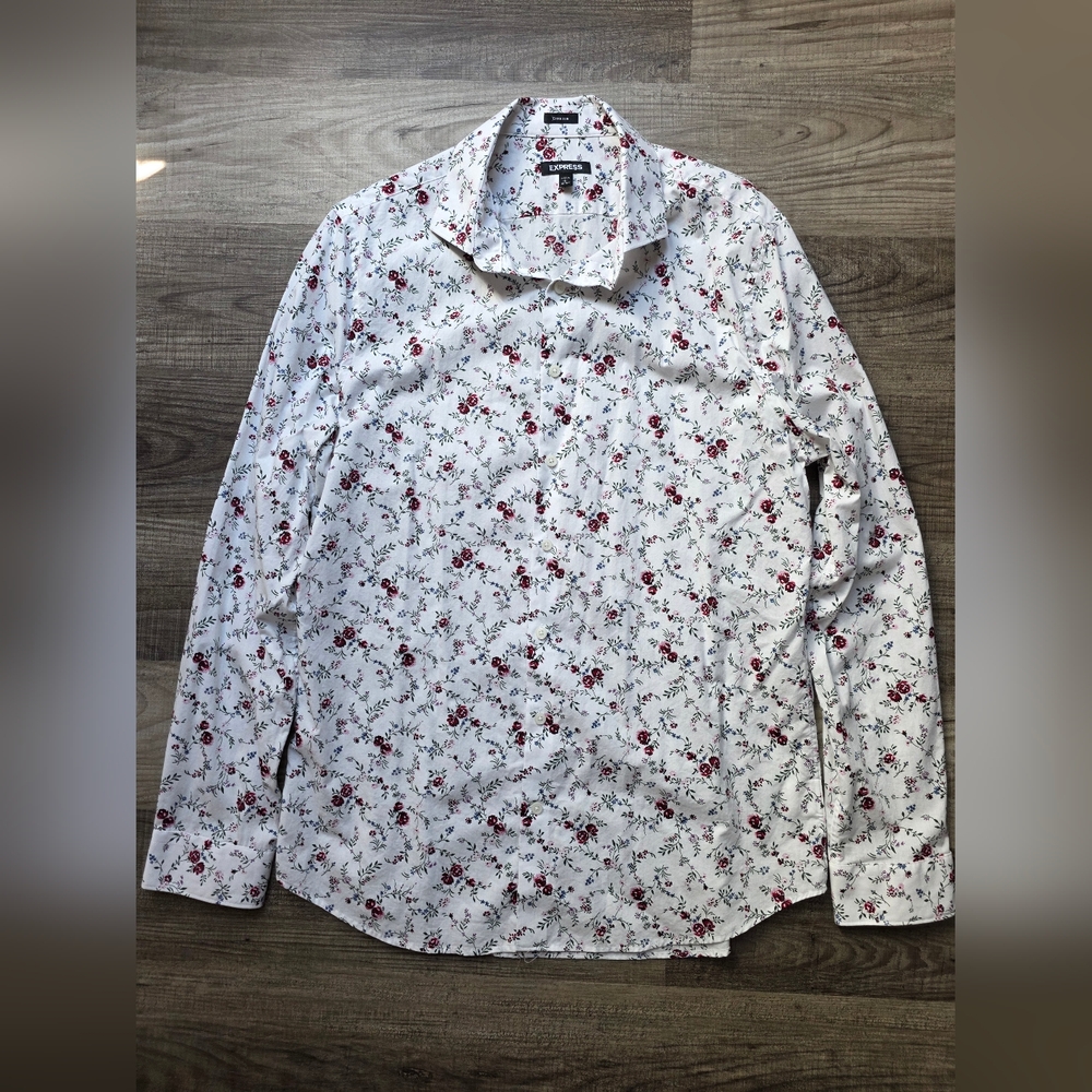 Express Men's White Floral Shirt